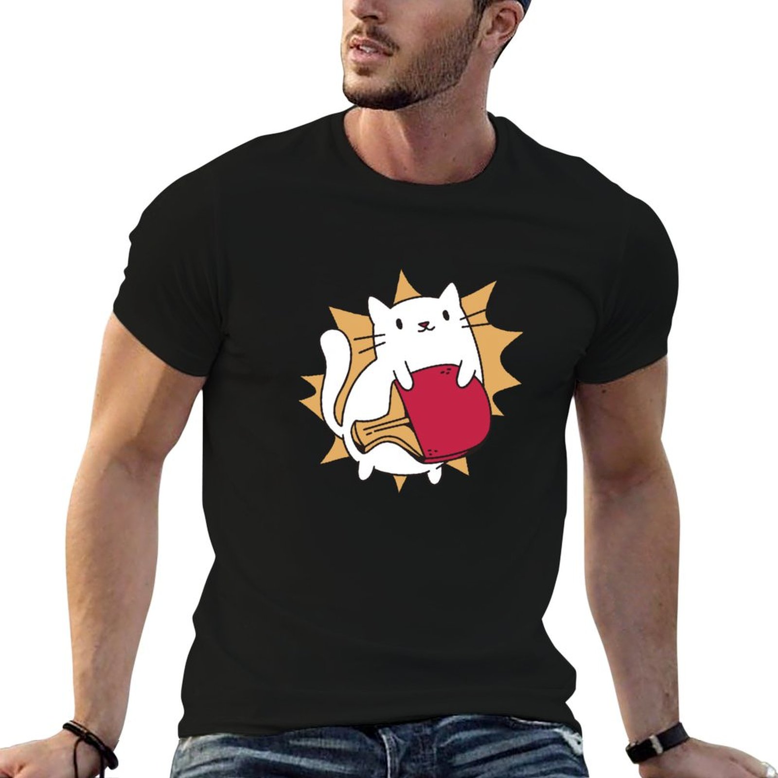 Table Tennis Is Played With A - Cat plays table tennis T-Shirt cotton